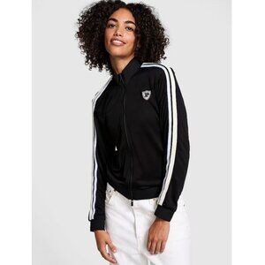PINK Victoria's Secret Track Star Full Zip Jacket In Black Stripe Size Large NWT